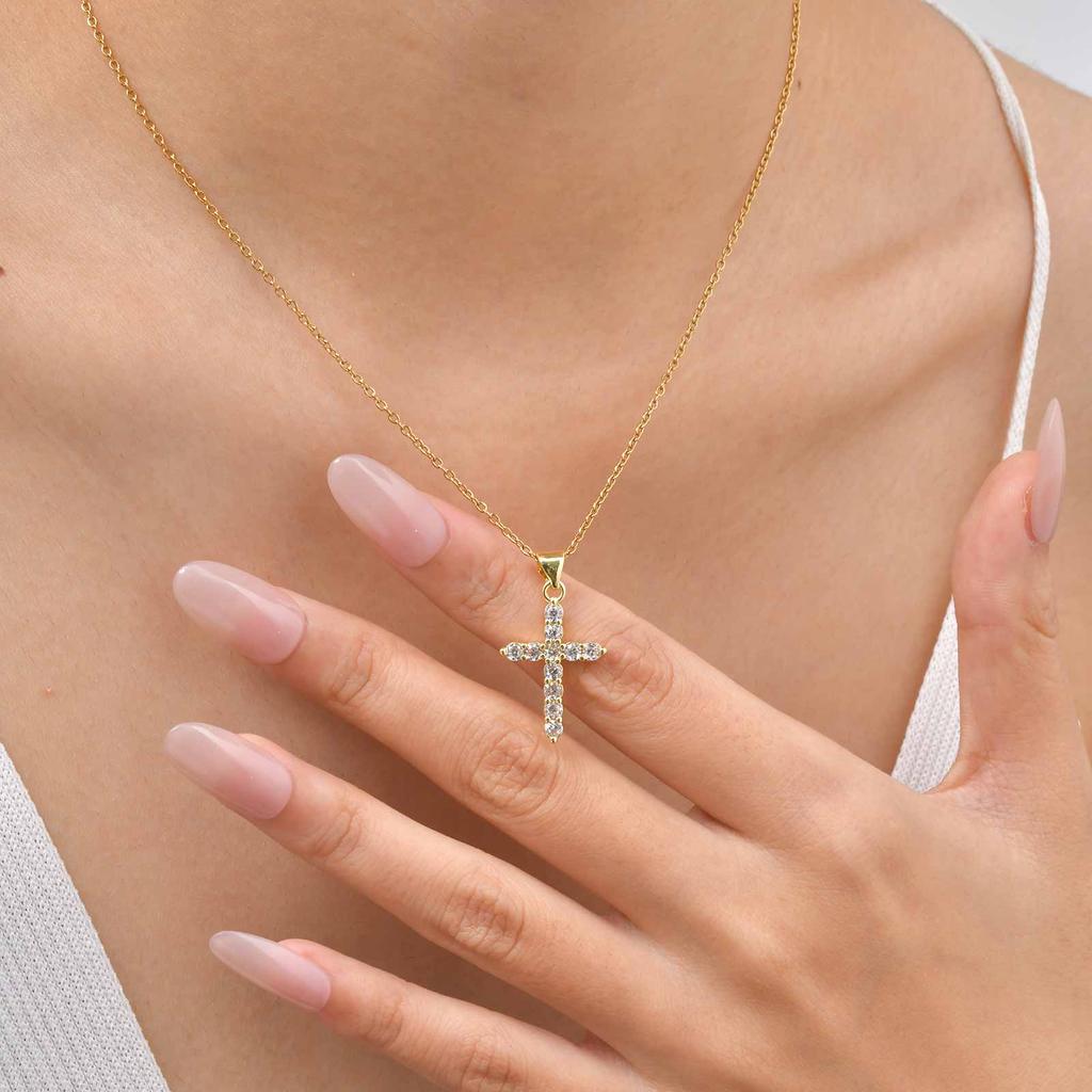 Stylish Christian Cross Jewelry Set, Women's Necklace Bracelet Earrings Ring 4pc for Birthday Christmas Baptism Gift