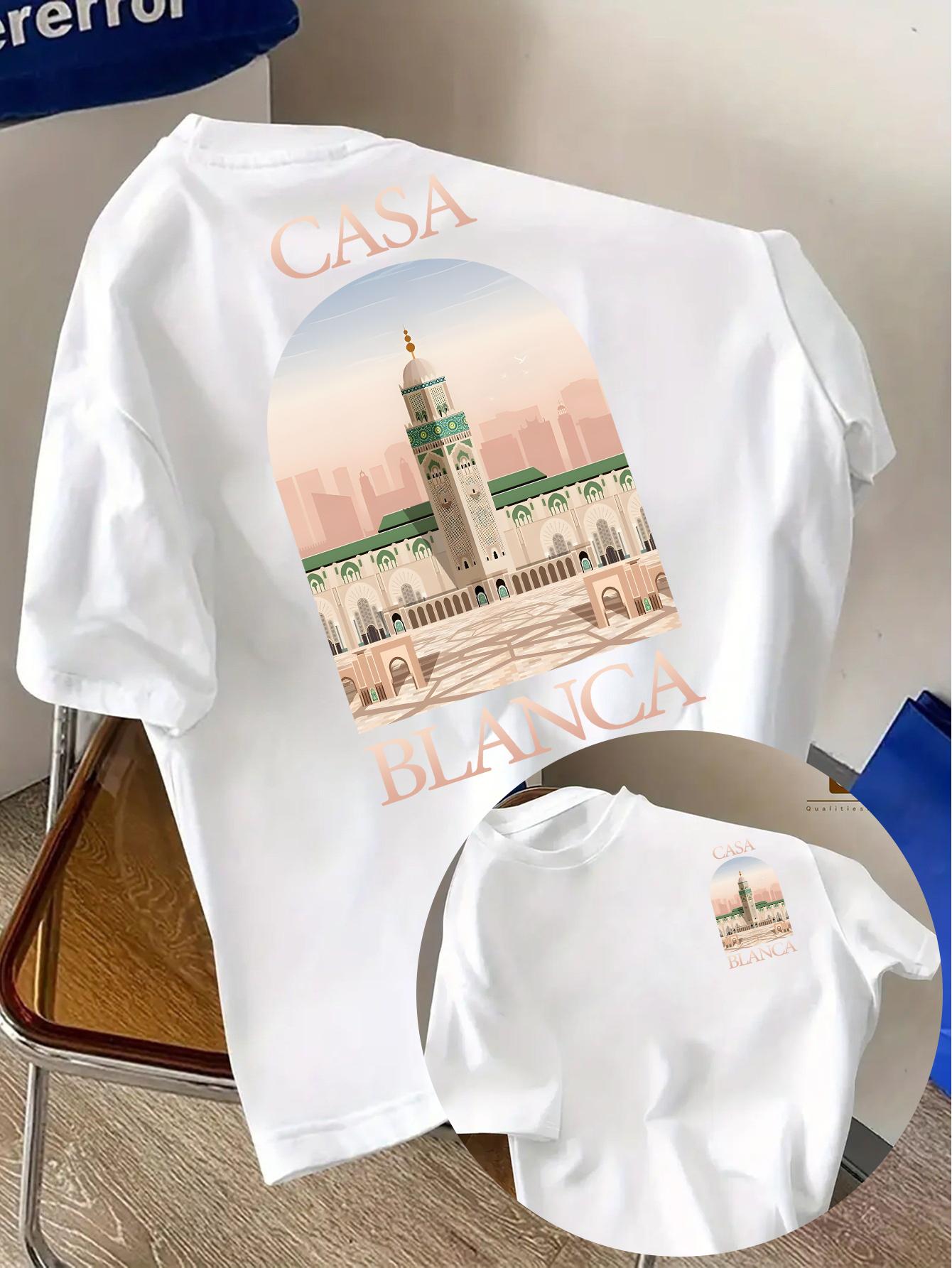 GUOYAN TOP Heren T-shirt met Architectuur Grafiek - Marokkaans-ge&iuml;nspireerd Hassan Toren Ontwerp, Groen & Arabisch Ministerie van Religieuze M