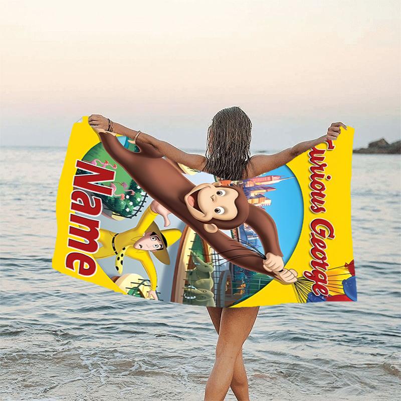 1pc Curious George3 Beach Towel with Custom Name, Beach/Swimming/Bath/Picnic/Camping Towel, Suitable for Seaside Beaches