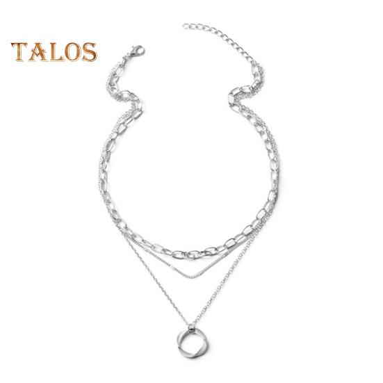 

3 шт. многослойное штабелируемое колье-колье, изысканный круглый кулон, ключичная цепочка, ювелирные изделия для женщин, девочек-подростков, гипоаллергенное универсальное милое ожерелье серебряный