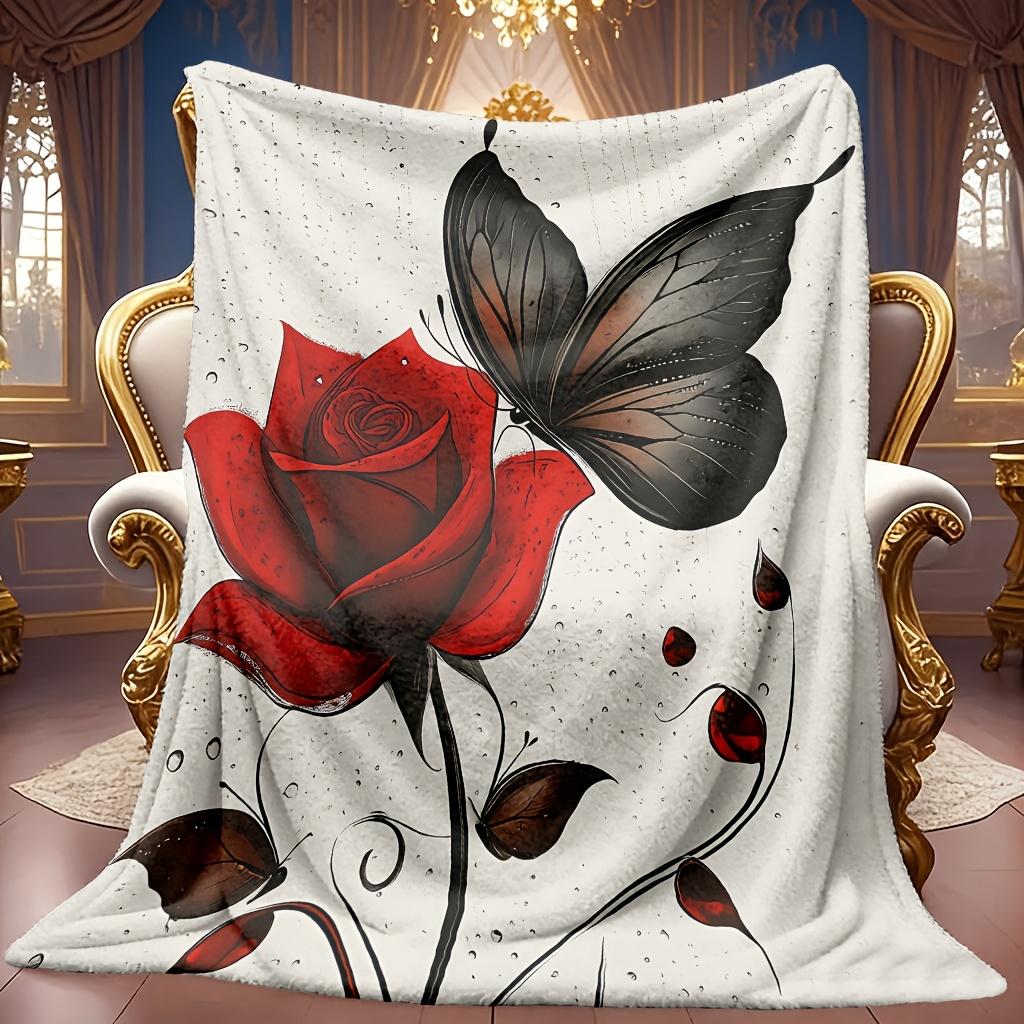 A Cozy Rose Butterfly Themed Fleece Blanket with Soft High-Definition Digital Printing. It'S a Cooling Blanket Suitable for Year-Round Use! Made from