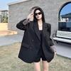 Spring and Autumn Women Long Sleeve Blazer Coat Niche Leopard Patchwork Loose Temperament Padded Shoulder Casual Suit Outerwear