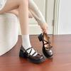 2025 New French Bow One-word Buckle High Heels Women's Platform Shoes Mary Jane Small Leather Shoes Thick Heel Single Shoes