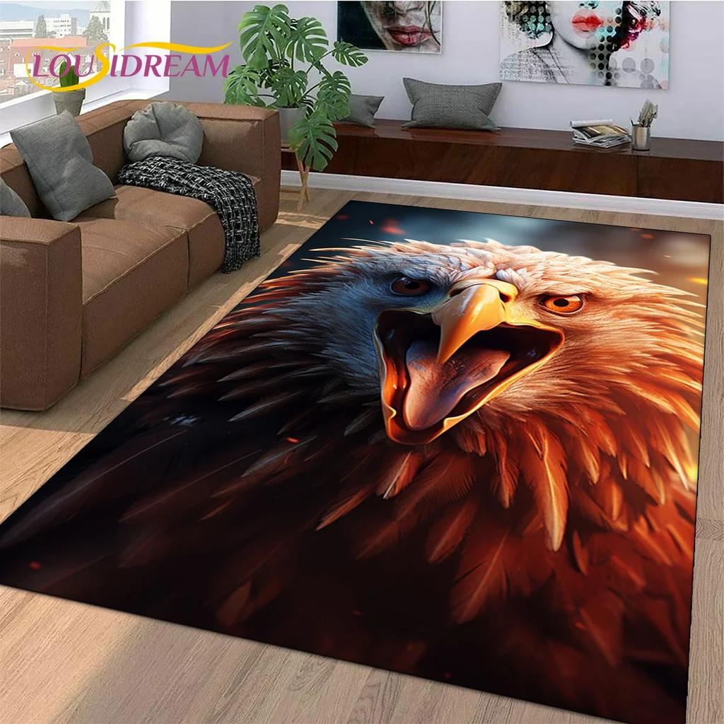 3D Süße Eule Adler Vögel Cartoon Teppich für Schlafzimmer Wohnzimmer Zuhause Sofa Dekoration, Kinderspiel Große Dekor Bodenmatte Geschenk