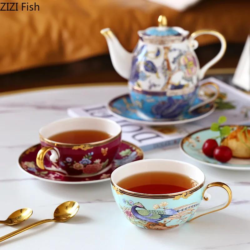 Phoenix Bone China Cup&saucer Exquisite Gold-plated Coffee Mug Dining Table Milk Mugs Afternoon Tea Teacup Fruits Juice Cup
