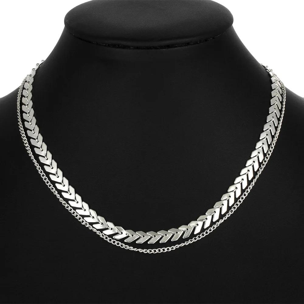 

2025 Trend Necklaces Fashion Women Flat Chain Choker On Neck Jewelry Two Layers Necklace Collares Fishbone Jewellery Accessories