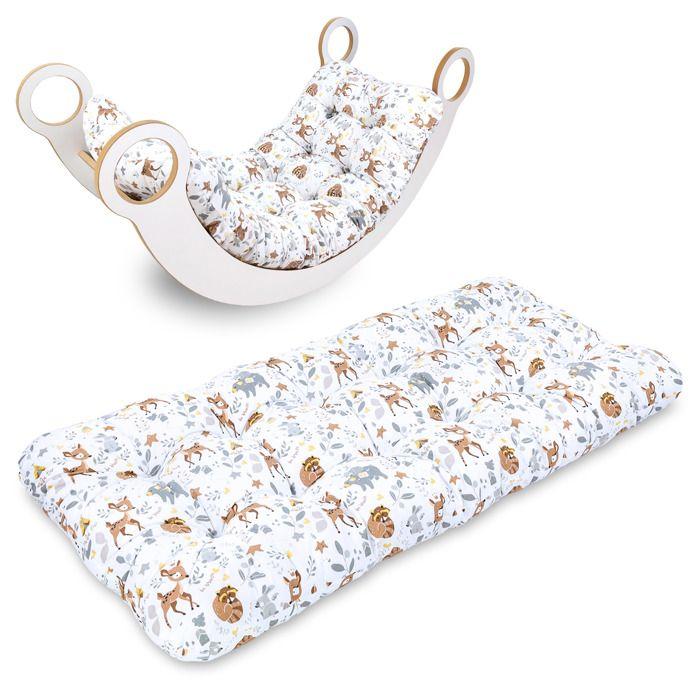 Coussin de sol grand 60x120 cm - coussin de siège enfants tapis de jeu bébé matelas de sol chambre d'enfant Coton Cerf avec Ours