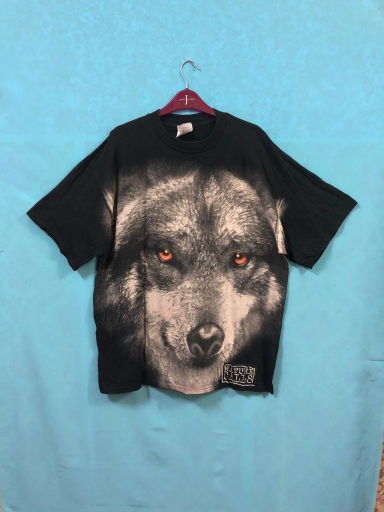 VTG 3D wolf nature calls over printed liquid blue extra large #195