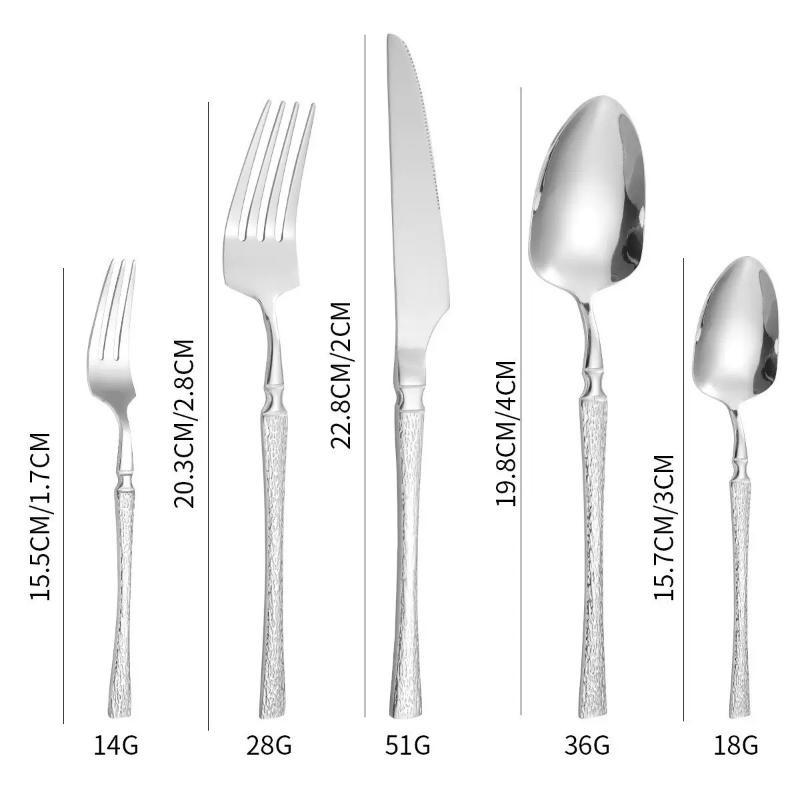 Set di Posate Cucchiaio a Manico Lungo in Acciaio Inossidabile Posate Occidentali per Bistecca Cucchiaio con Motivo Ghiacciato Forchetta con Motivo Corteccia Albero Vita Stretta