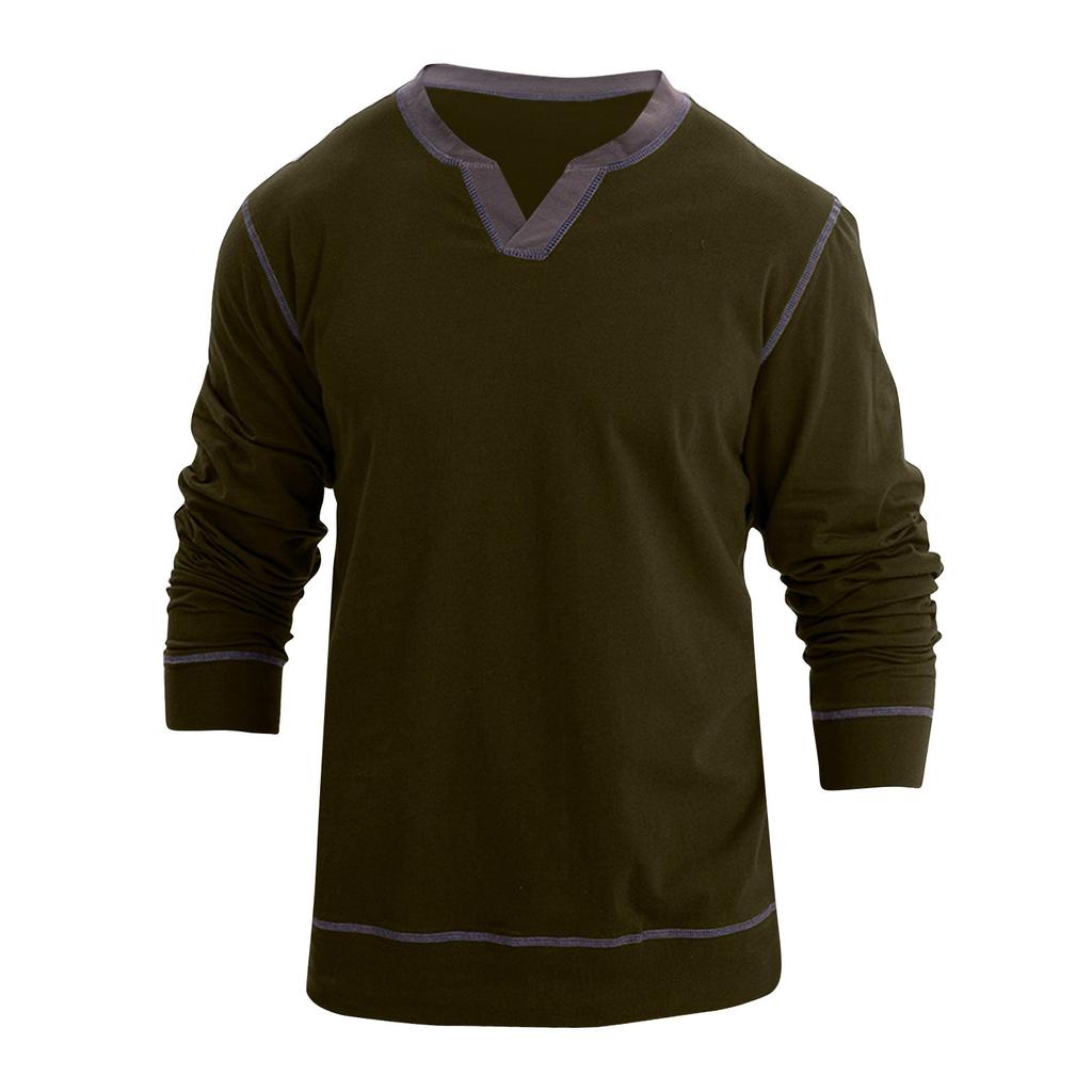 Herre våren ensfarget V-hals retro langermet topper Herre casual motetopper