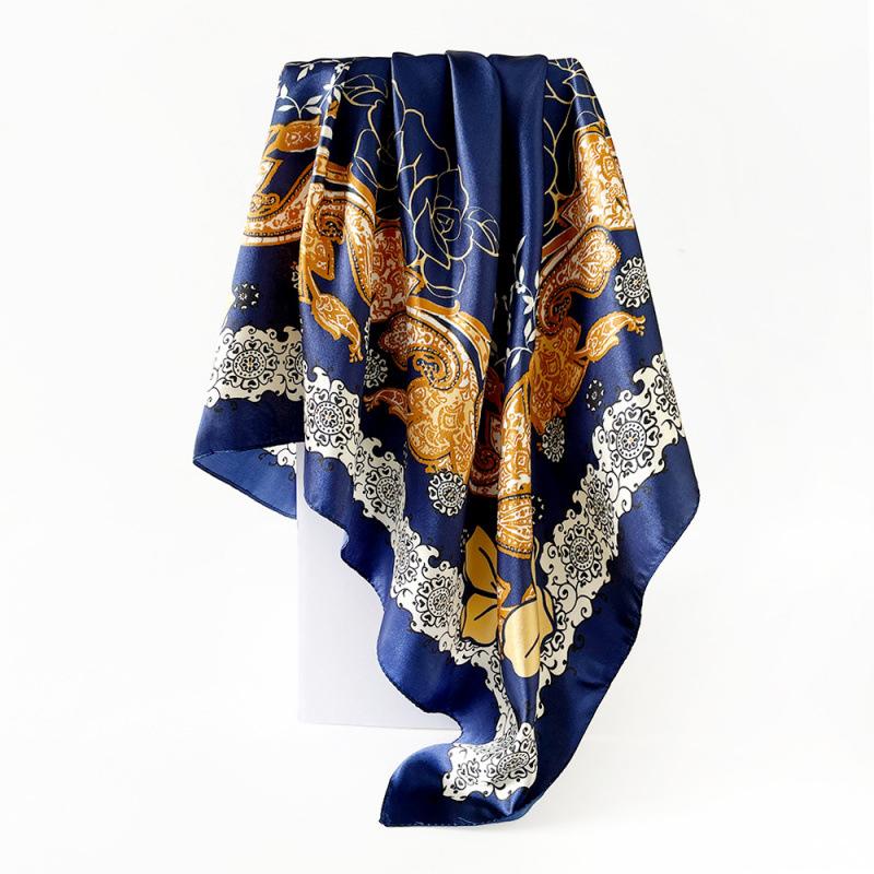 Rayon satin printed silk scarf, headscarf, glossy square scarf, ladies’ scarf 90x90cm