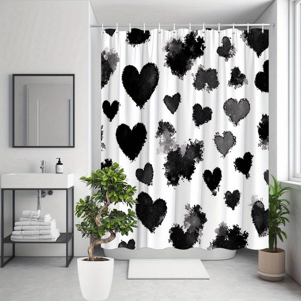 

1Pc Black Hearts Shower Curtain - Abstract Minimalist Design, Polyester, 70.8X70.8 Inches, Includes 12 Hooks, Stylish Bathroom W60H190(CM)-1 Pcs
