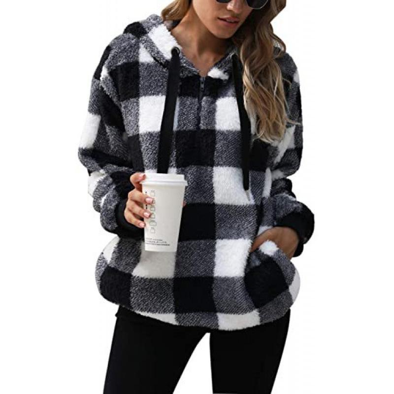 Plush Jacket, New for Autumn and Winter 2025, Long Sleeved Hooded Jacket, Plaid, Plush Women's Clothing, Hoodie, Warm Top, Multiple Colors