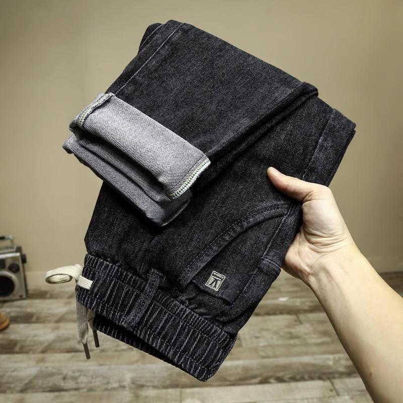 

Мужские зимние узкие джинсы-шаровары с эластичным поясом и завязками на резинке — модные, не требующие глажки, повседневные, универсальные и свободного кроя. 3XL [Recommended 80-90 kg]