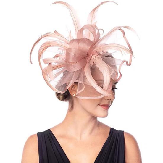 Cappello Fascinator Elegante Monocolore con Fermaglio per Capelli Piuma Decorativa Fiocco Decorazione in Rete Cappello Pillbox Accessori per Capelli