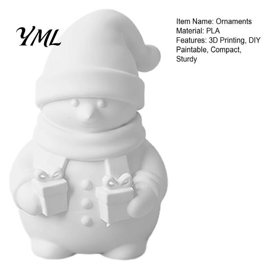 Hand Painted Gift Box Decor 3D Printed Snowman Figurine Holding Boxes, DIY Paintable Christmas Blank White Decorations Ornament, Cute Winter