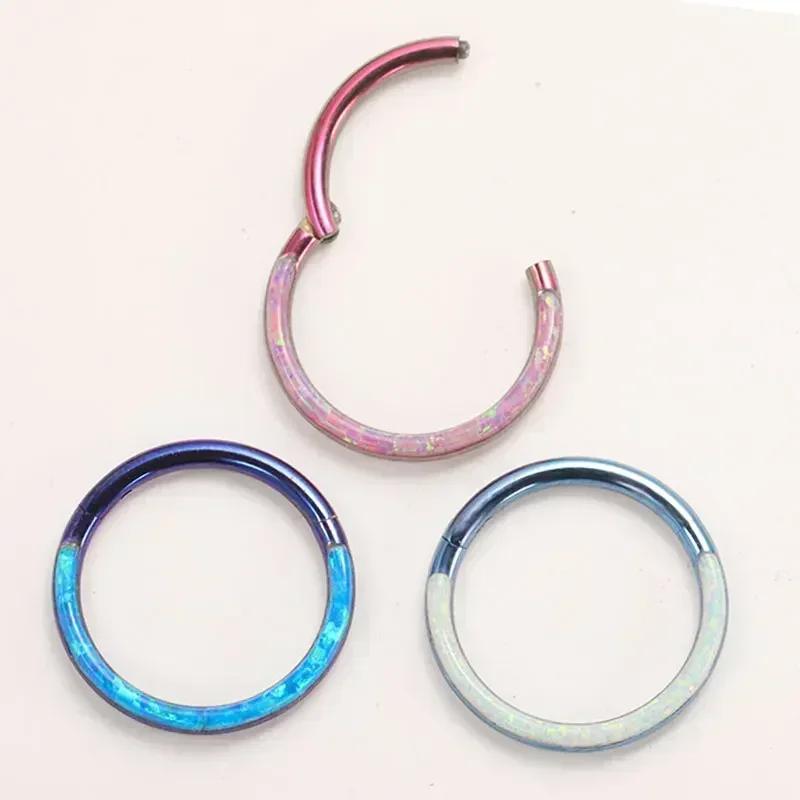 G23 Titanium Septum Piercing Nose Ring Opal Hinged Segment Clicker Ear Cartilage Earring Helix Lip Piercing Anodized Jewelry