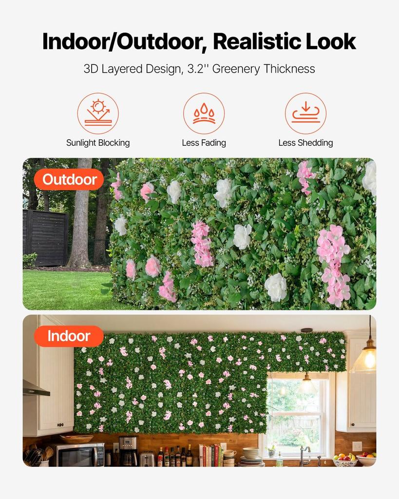 Artificial Luxury Flower Wall Backdrop, 2 PCS, Each Panel 61 x 243.8 cm, Gorgeous 3D Silk Floral Backdrop Pet Friendly, Easy Installation Flower Wall