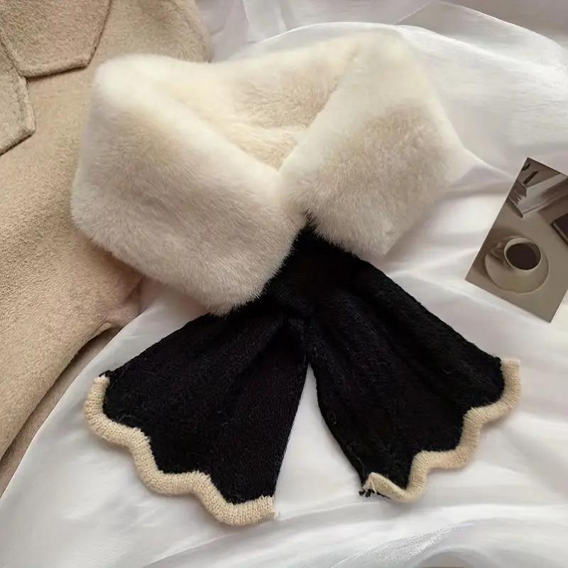 Hairy Scarf Women's Autumn and Winter Versatile Korean Version Thick Warm Knitted Plush Neck Cover