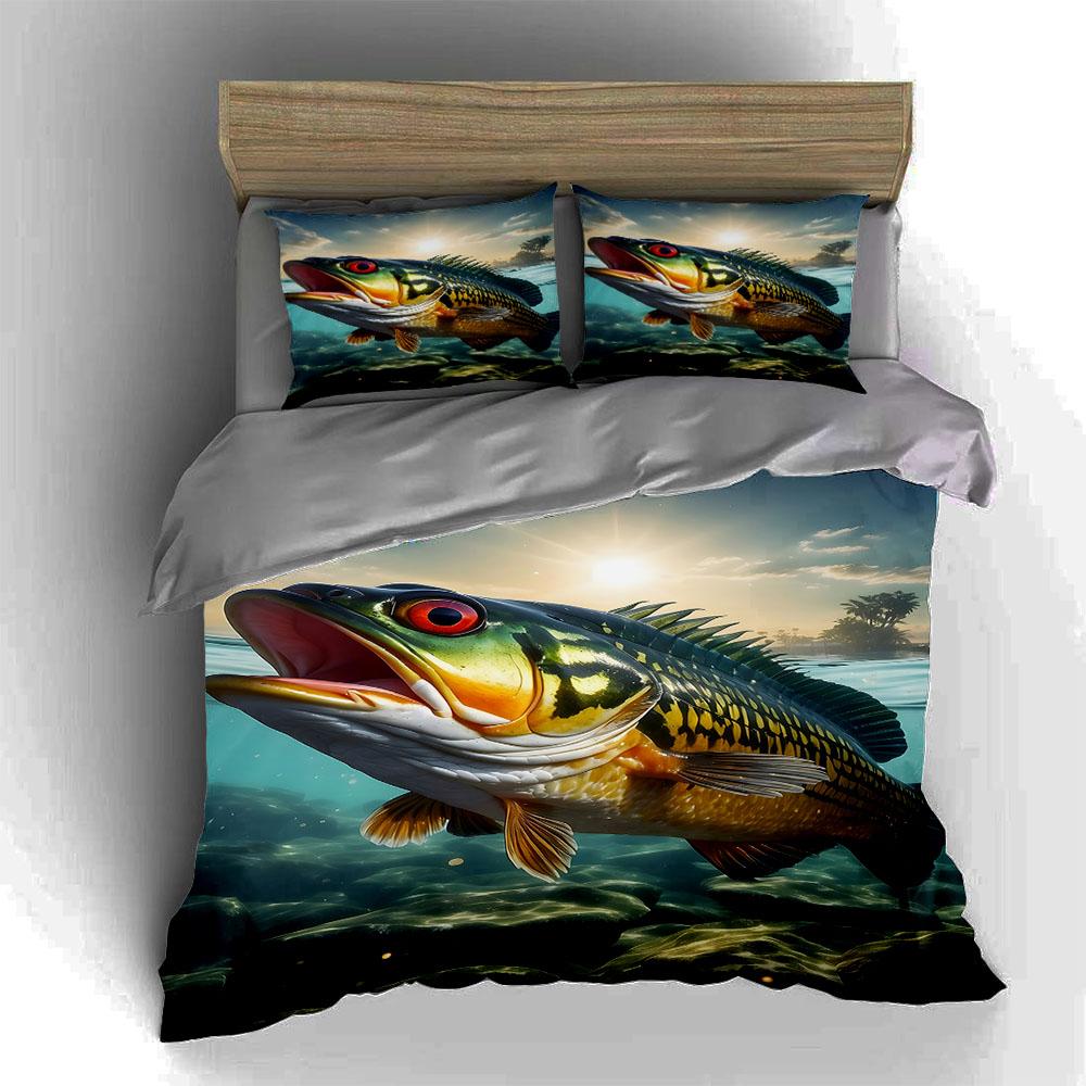 Largemouth Bass Illustration Bedding Duvet Cover Sets Duvet Covers Pillowcases Gifts (1 * Duvet Cover 2 * Pillowcases, Without Duvet Insert)