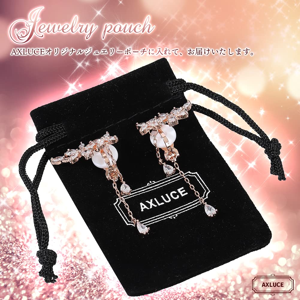 Earrings for Cubic Fake Pierced Earrings [AXLUCE] Women, Zirconia, Earrings, Earrings, Non-Pierced (Silver)