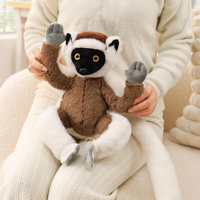 1 Stück 25 cm Simulation Lemur Plüschtier Pelziges Lemur mit aufgebogenem Schwanz Katta Plüschtier Puppe Gefülltes Weiches Spielzeug Schönes Geschenk