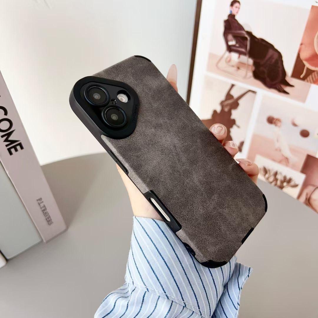 

Подходит для чехла для мобильного телефона iPhone 15, ретро-чехол из овчины 14Promax, всесторонний простой защитный чехол для Apple 16 iPhone16