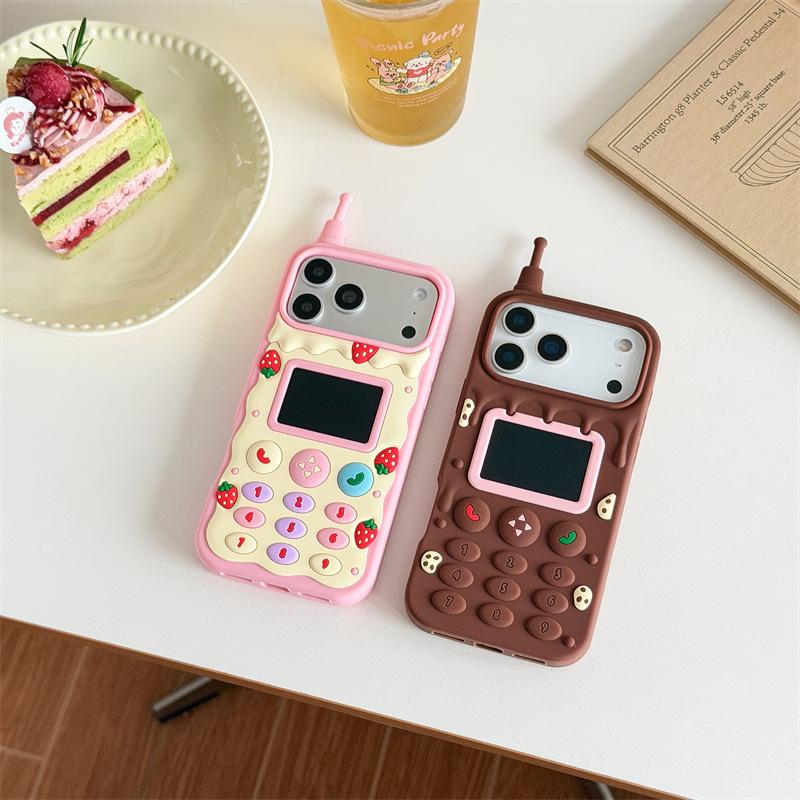 3D Cartoon Cream Chocolate Telephone Antenna Design Soft Silicone Phone Case For iPhone 17 16 15 14 13 18 Pro Max Shockproof Cover
