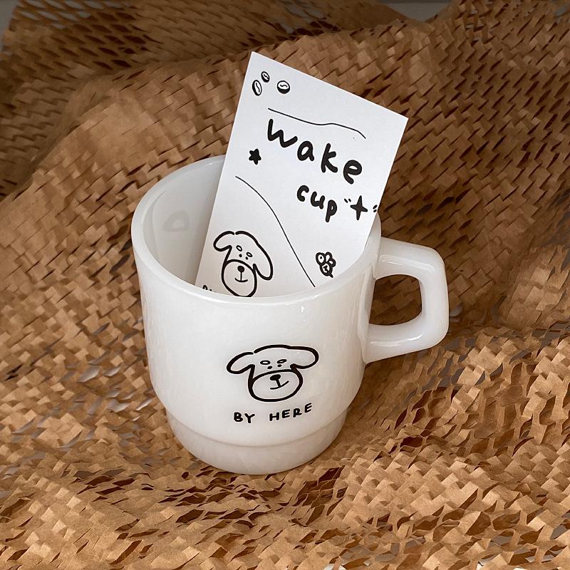 

Французский Ретро Белый Нефрит Линия Щенок Мультяшный Стеклянный Стакан для Воды Штабелируемый Стакан Подарок для Пары 201-300ml