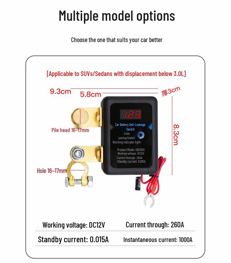 Smart Remote Car Battery Disconnect Switch, 12V, Pure Copper Relay & Knife Switch