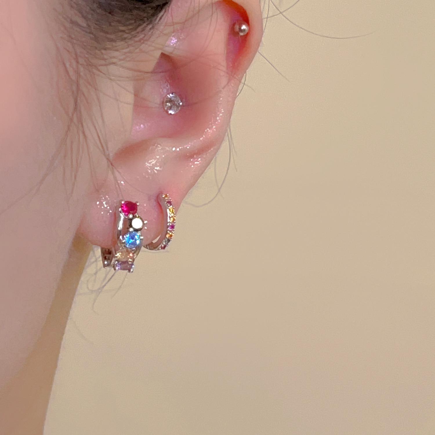 

Sunset Party: Rainbow Bridge Colorful Zircon Hoop Earrings with Unique Color Blocking