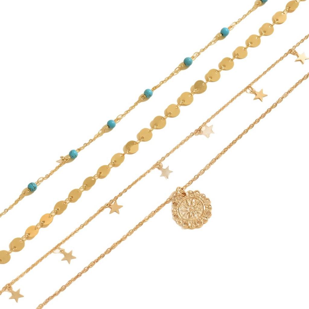 European & American Geometric Tassel Necklace: Multi-layered Alloy Round Pendant
