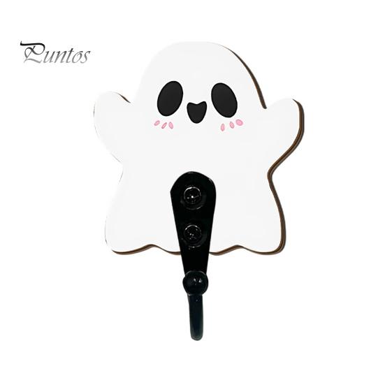 Small Bag Hanger for Bathroom Halloween Themed Wall Hook, Decorative Ghost Pattern Key Hanger, Self Easy Install Adhesive Hook Backing Wood