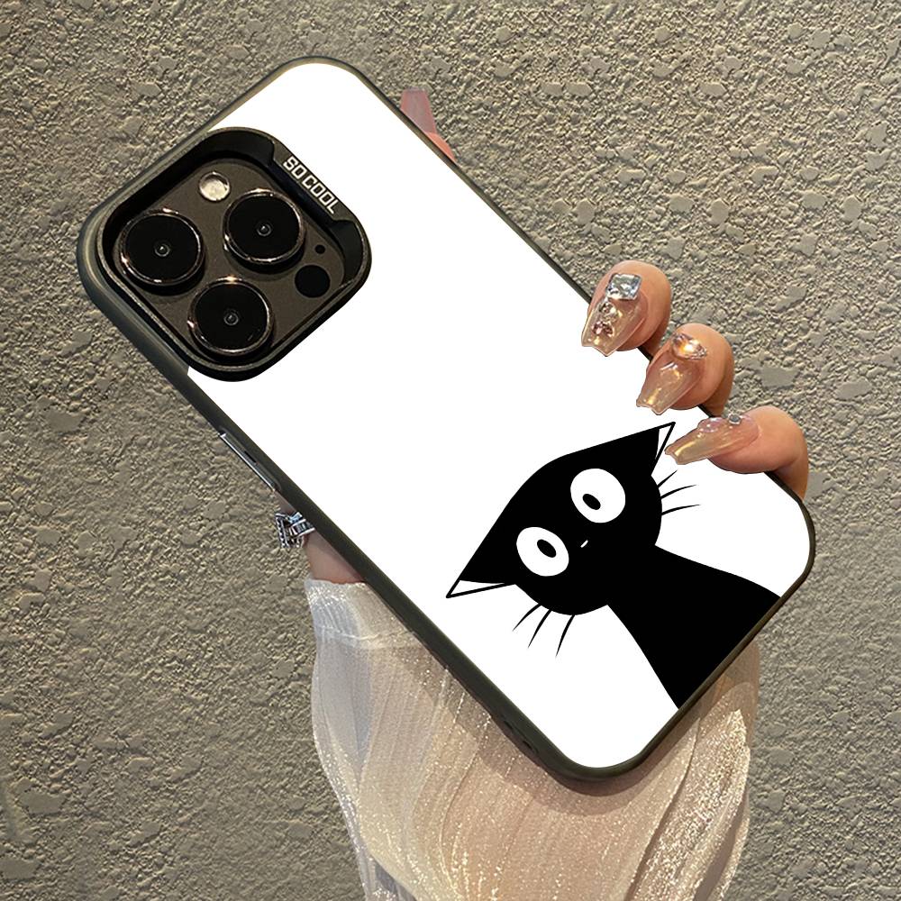 Cute Black Cat Phone Case For IPhone 16 15 Plus 14 13 12mini 11Pro Max Candy Matte Shockproof Back Cover