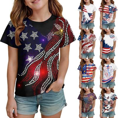Kids Independence Day Print Round Neck Short Sleeve Casual T-shirt