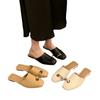 South Korea Dongdaemun Ins Niche Square Head Low Heel Ring Ornament Half Slippers Bag Head Drag Versatile Foreign Style Slippers Outside Wear
