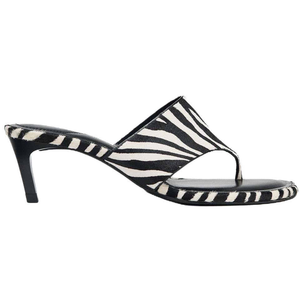 Zara Fashion Slip-On Cowhide Sandals Women Footwear Black White 2367510202