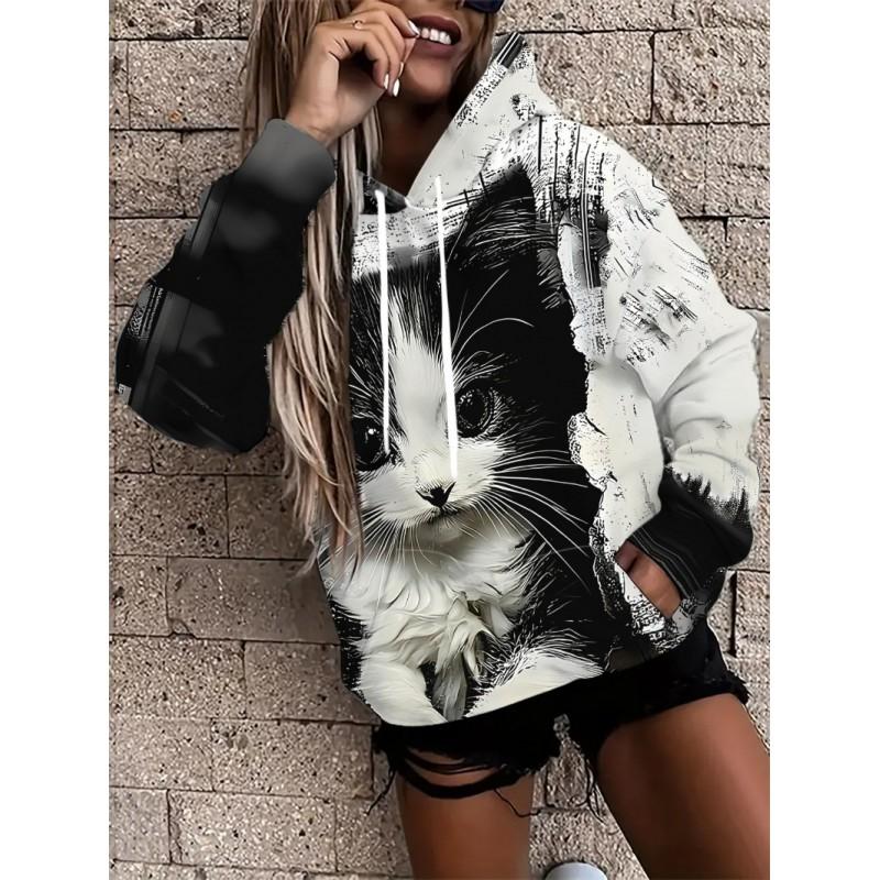 Womens Oversized Hooded Sweatshirt With Botanical Cartoon Print Loose Fit Comfortable Casual Top 2025