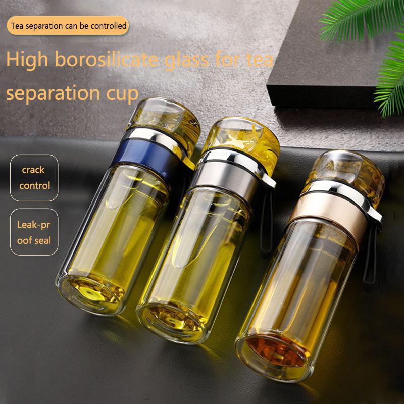 Skleněná láhev s čajovým sítkem, nepropustný cestovní hrnek, dvoustěnný čajový šálek, přenosná láhev na vodu se sítkem, láhev na čaj s oddělením vody