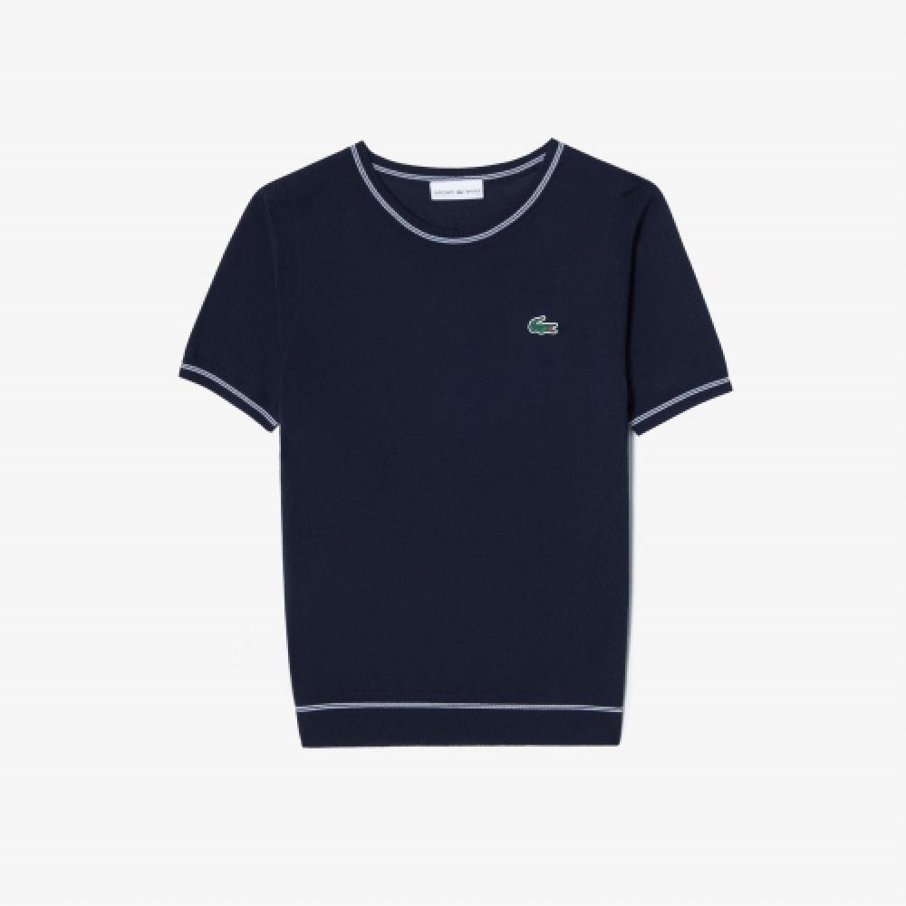 

LACOSTE Женский круглый свитер с короткими рукавами и цветными принтами [Темно-синий]