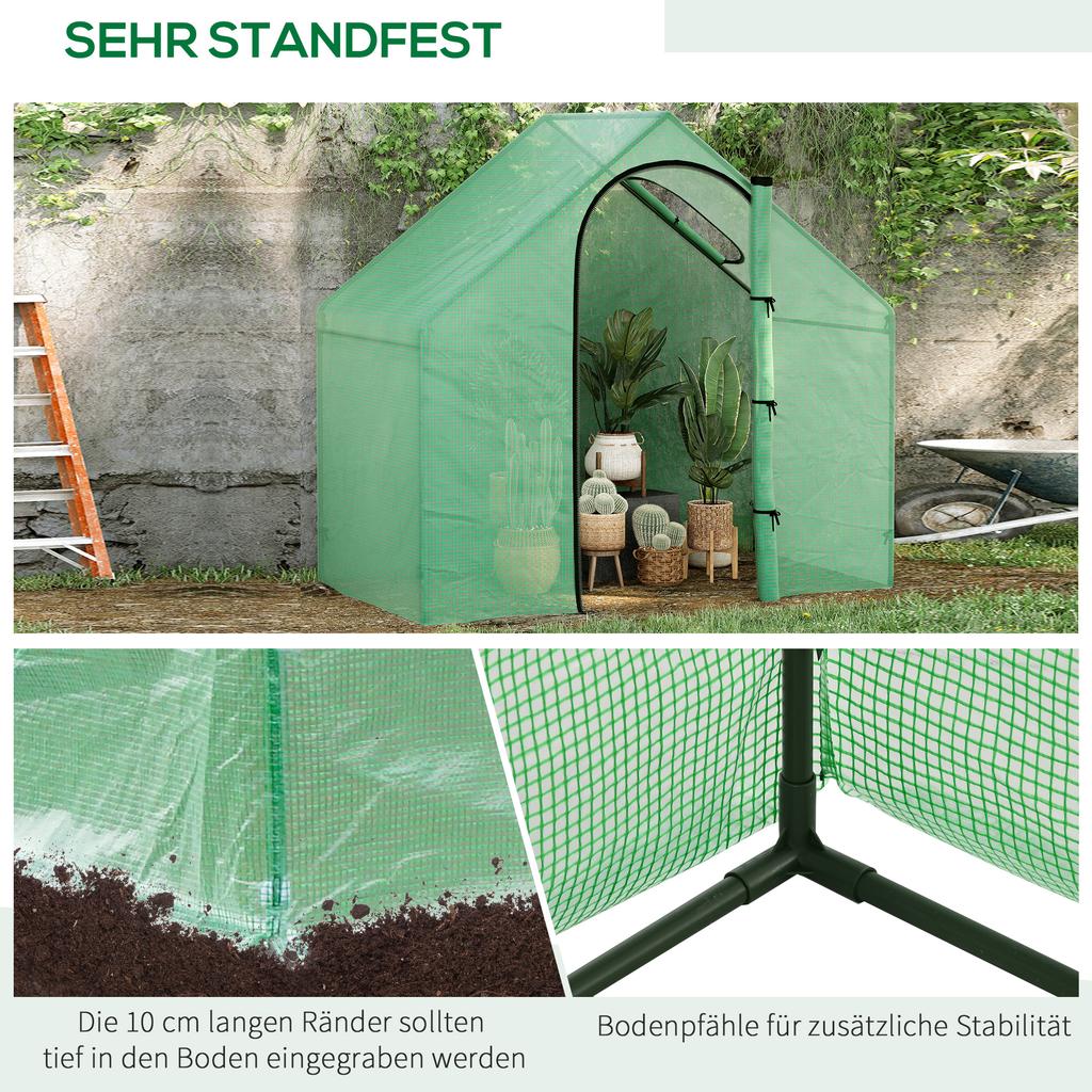 Walk In Tomato Greenhouse Garden Outdoor Mini Greenhouse Flower Planter Steel Frame with Zipped Door & Window, PE Cover, 180 X 100 X 168CM, Green