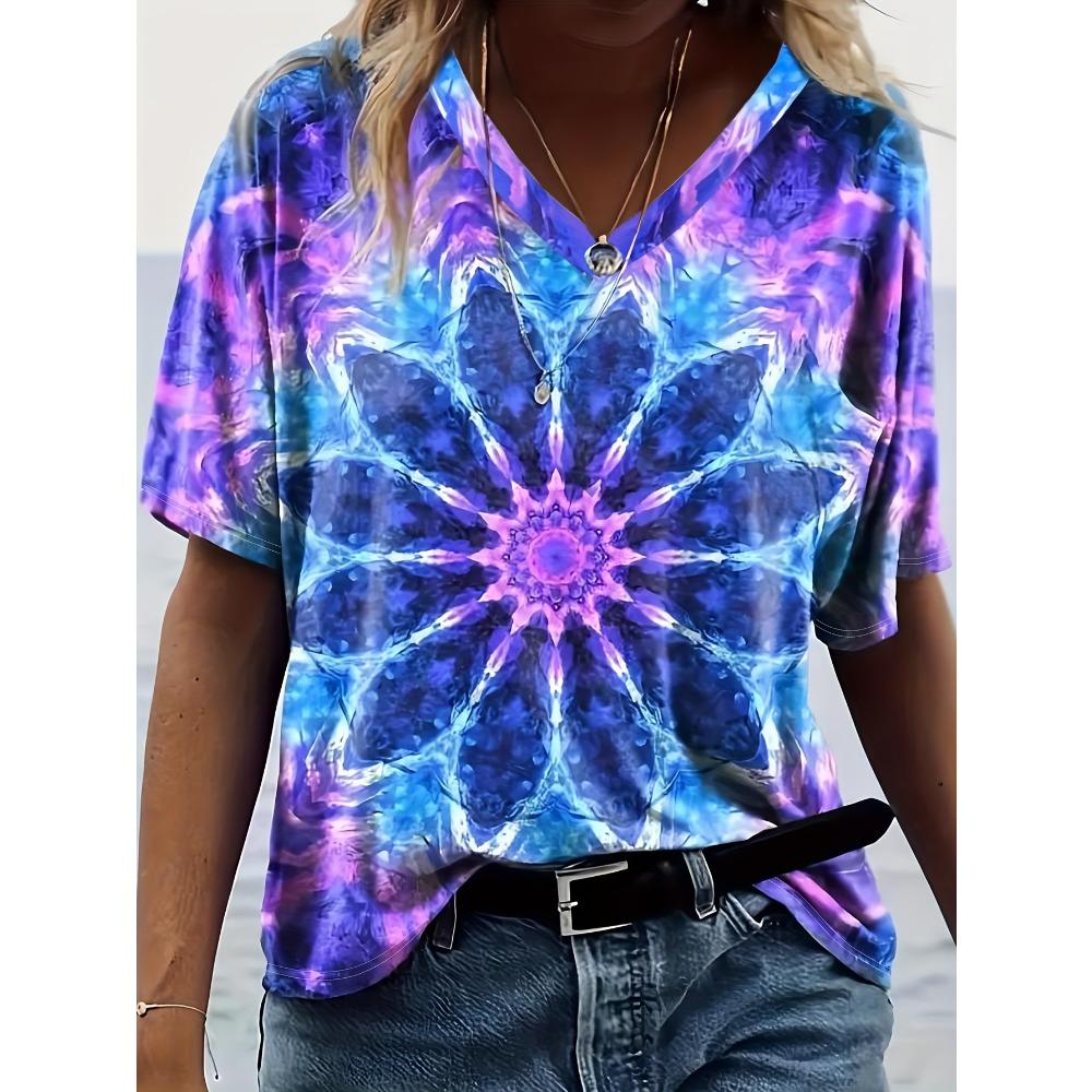 Casual Color Printed Short Sleeve V-Neck