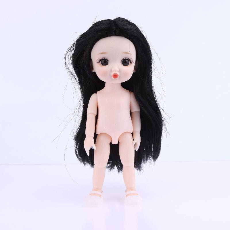 1 Set Nude Doll 3D Simulation Eyes 13 Joint Black Long Hair 1/8 17Cm Doll Plastic Doll Head Toys With Gold Brown Hair Kids Gift