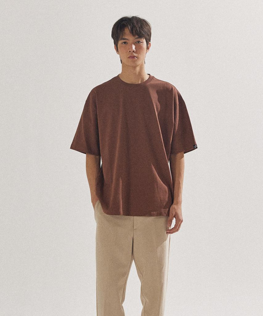 PALAP Unisex Essential Sleeve Point Oversized Short Sleeve T-Shirt_Pl24S5Ts007_Br