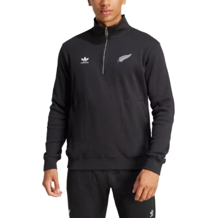 Adidas Originals X All Blacks Essentials Half-Zip Waffle Fashion Pullover Long Sleeve T-Shirt Men Tops JD4076