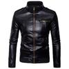 Hollow figure, men's leather jacket trend stand-up collar fashion slim men's leather jacket jacket P
