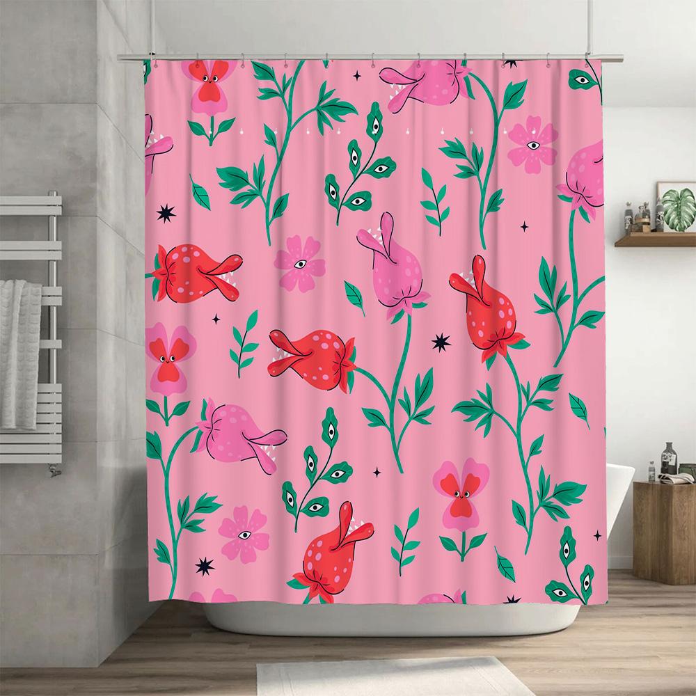 Charming Pink Floral Rabbit Shower Curtain Perfect for Bathroom Decor!