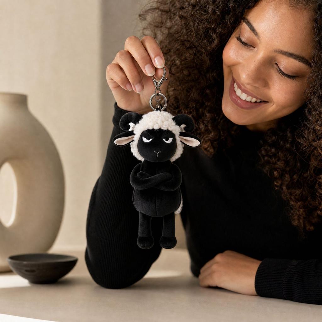Edgy Cool Black Wool Plush Toy Charm