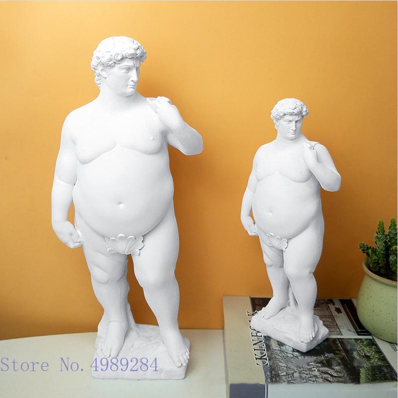 Creativity Resin Figure Sculpture David Obesity Fat David Handicraft Statue Nude Naked Man Body Art Home Decoration Ornaments