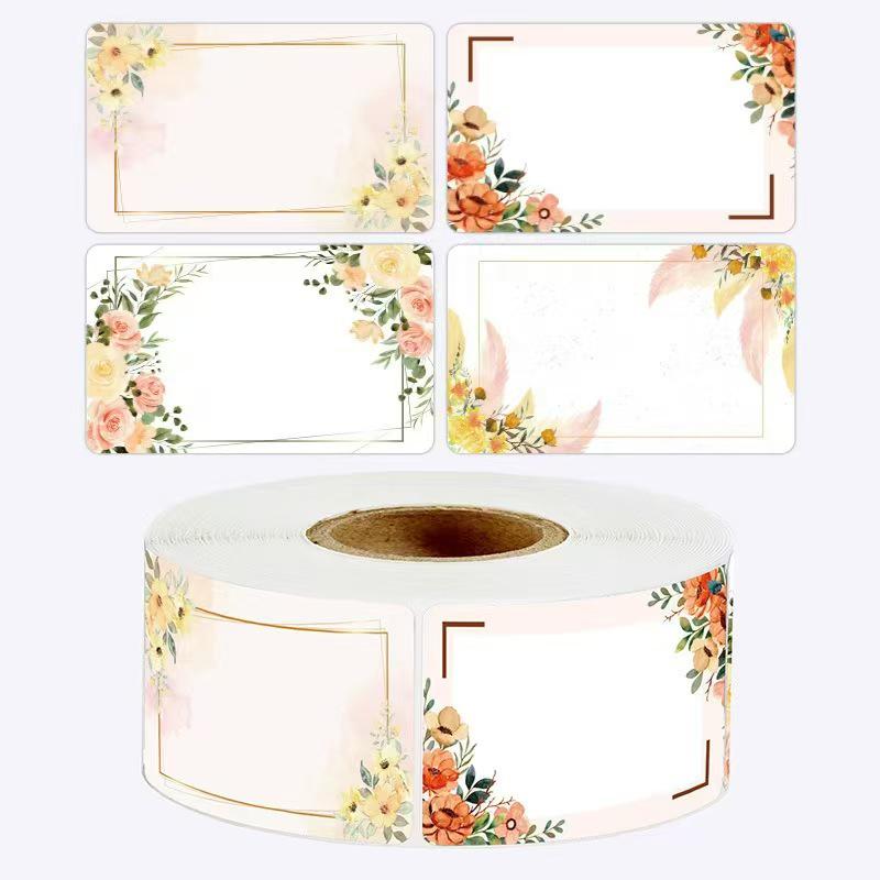 

500 Floral Rectangular Writable Self-Adhesive Stickers for Gift Packaging